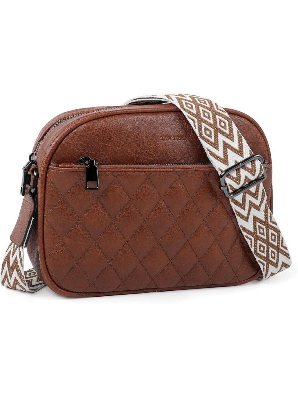 TANTOMI Women Brown Leather Purse Crossbody Zipper Pocket Shoulder Wide Handbag